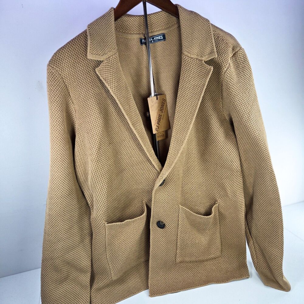 PJ Paul Jones Knit Blazer Beige Waffle Cardigan Jacket Size M